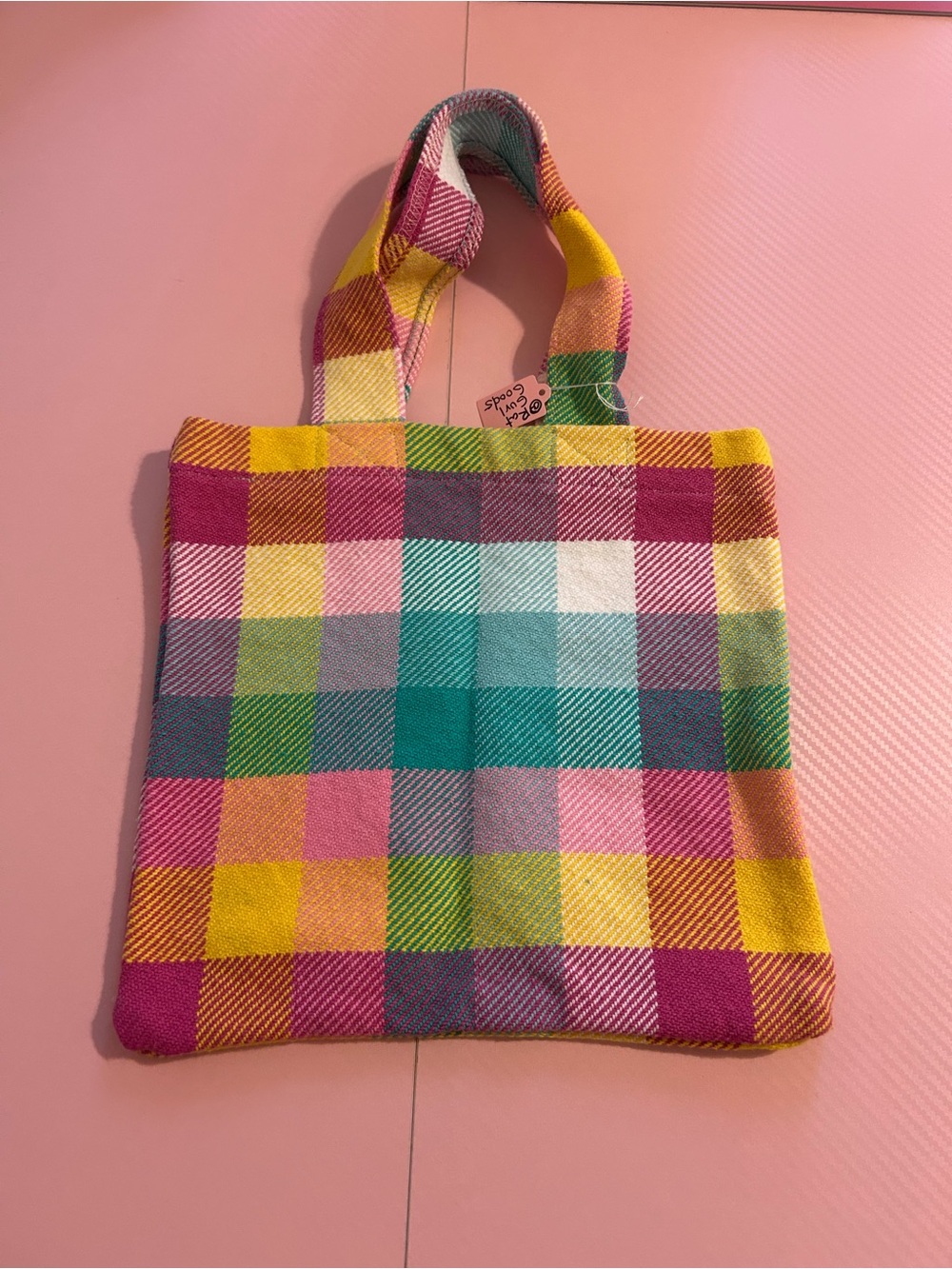 Colorful Plaid Tote Bag - Multicolor Check Pattern handmade